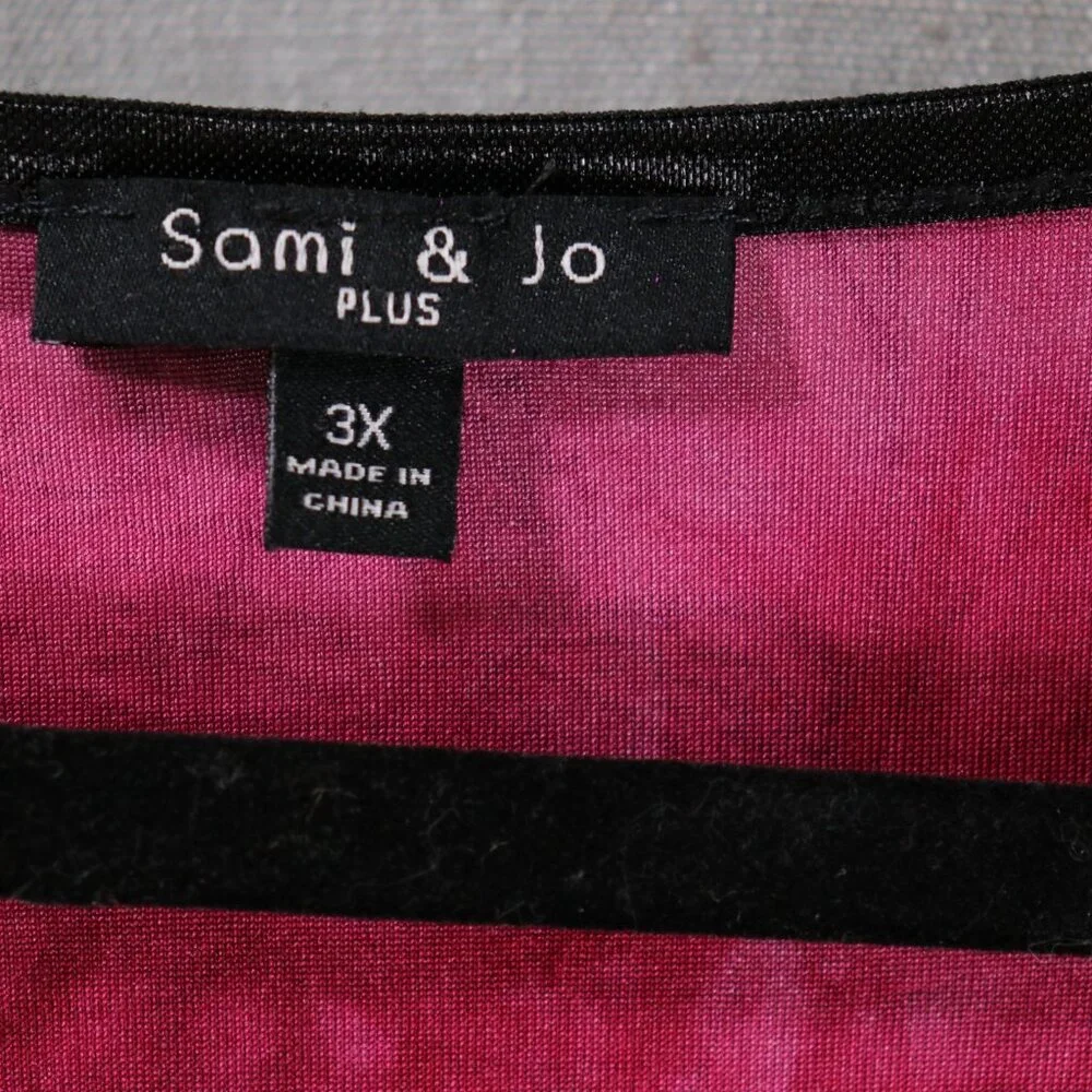 SAMI & JO Boho Burnout Tunic Top Plus Size 3X Pink Black Bell Sleeve Blouse - Picture 3 of 13
